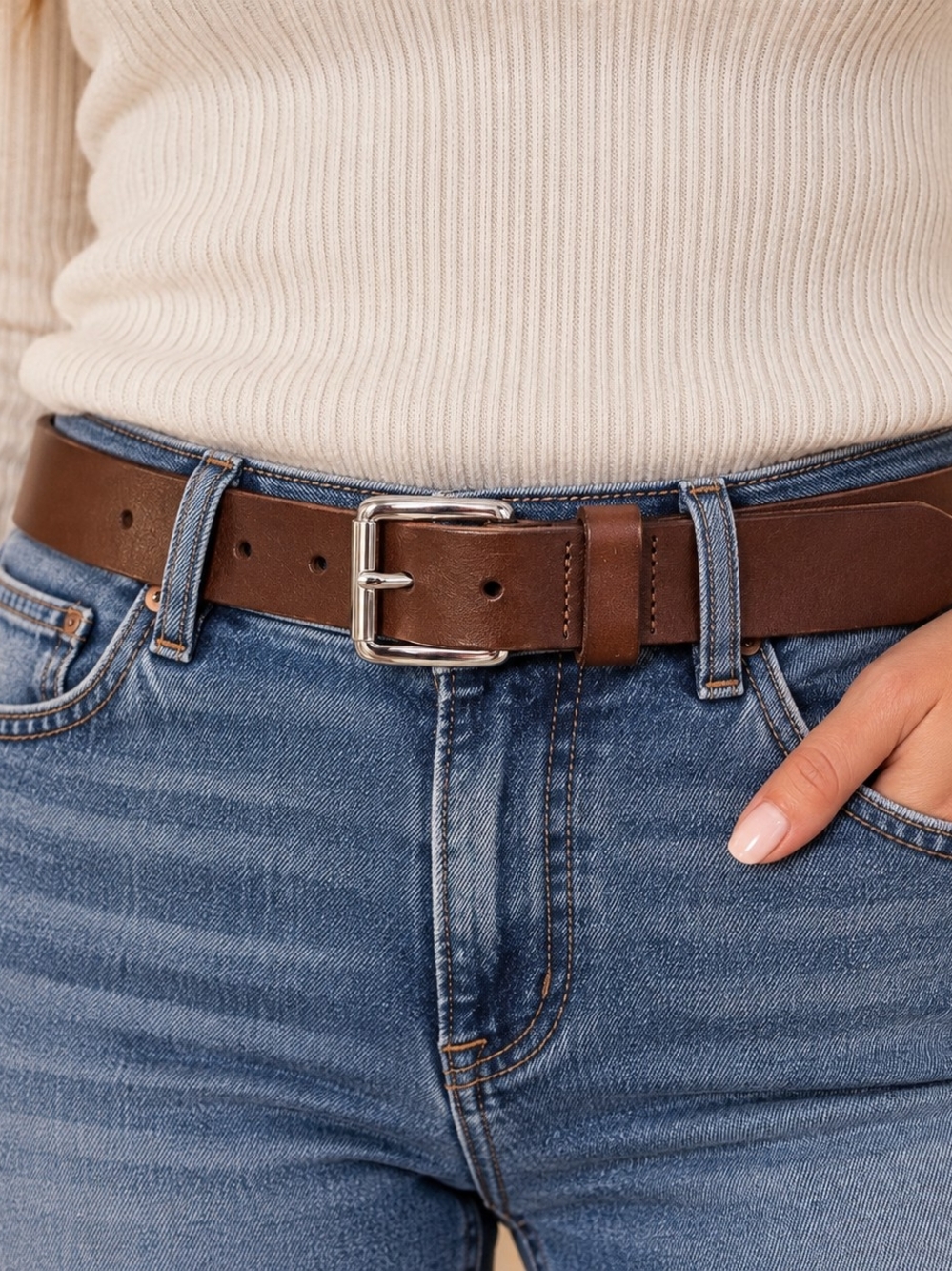 Banana Republic Brown Leather Belt with Silver Buckle Size XL NWT